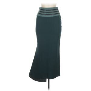 Pier Antonio Gaspari Womens Skirt Wool Leather Green Asymmetrical 6